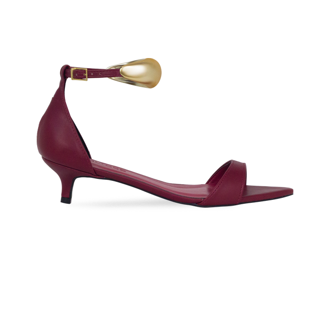 Sandália Nona Vinho Salto 4 cm peça no Tornozelo