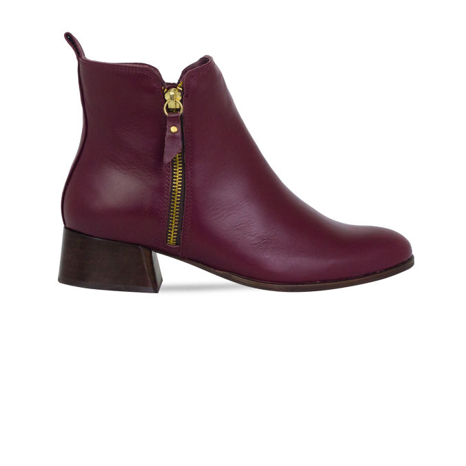 Botas Mirela Vinho com salto 4cm e detalhe de zíper dourado