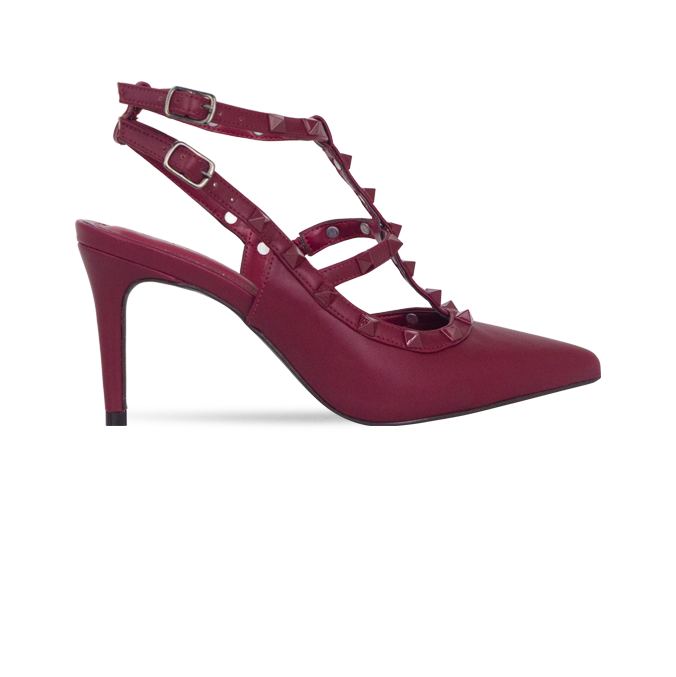 Scarpin Mona 8 Vinho com Tiras e Pirâmides