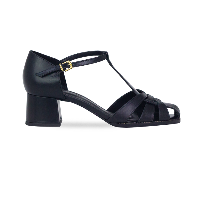 Sandália Yolanda Low Preto com Salto Bloco 4,5cm