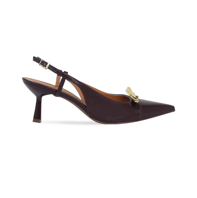Scarpin Babi Marrom salto de 6cm e Laço Metálico