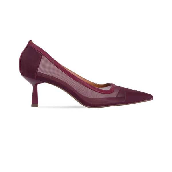 Scarpin Lauren Vinho com Tela e Salto de 6 cm nas Cores do Inverno