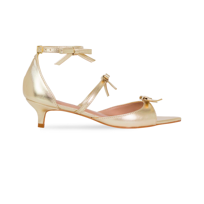 Sandália Lili Dourado Salto Baixo e Laços