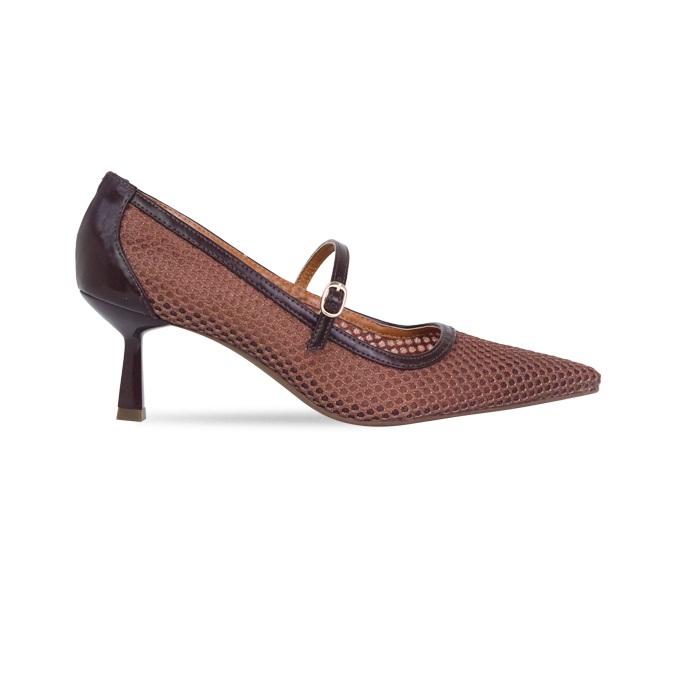 Scarpin Gorete Marrom com Tela e Salto 6cm