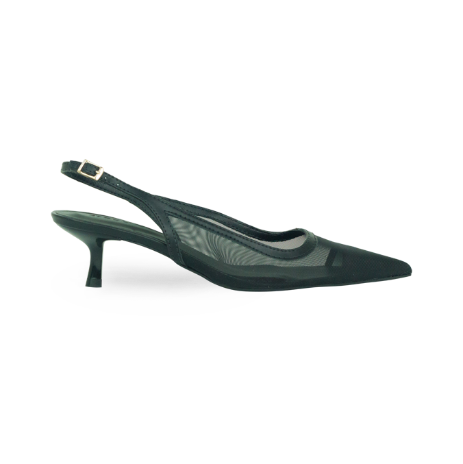 Scarpin Janaina New Preto Tela e Salto 5cm
