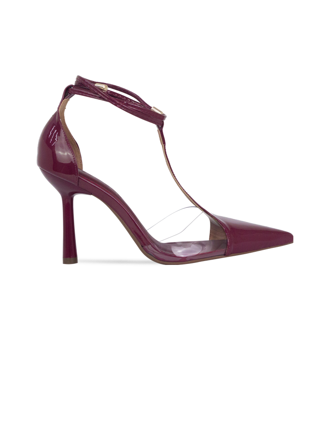 Scarpin Neiva Vinho com Vinil e Amarração – Sofisticação que se Destaca