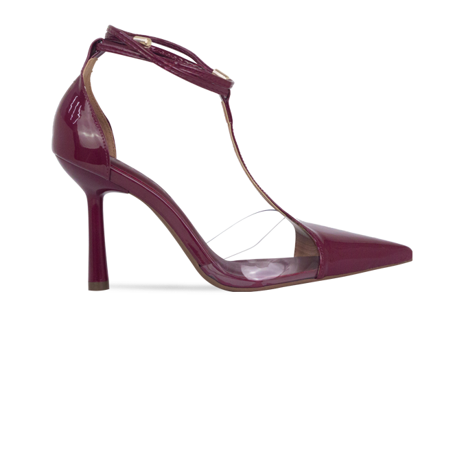Scarpin Neiva Vinho com Vinil e Amarração – Sofisticação que se Destaca