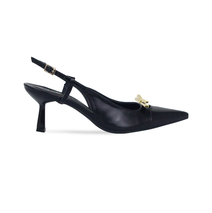 Scarpin Babi Preto salto de 6cm e Laço Metálico