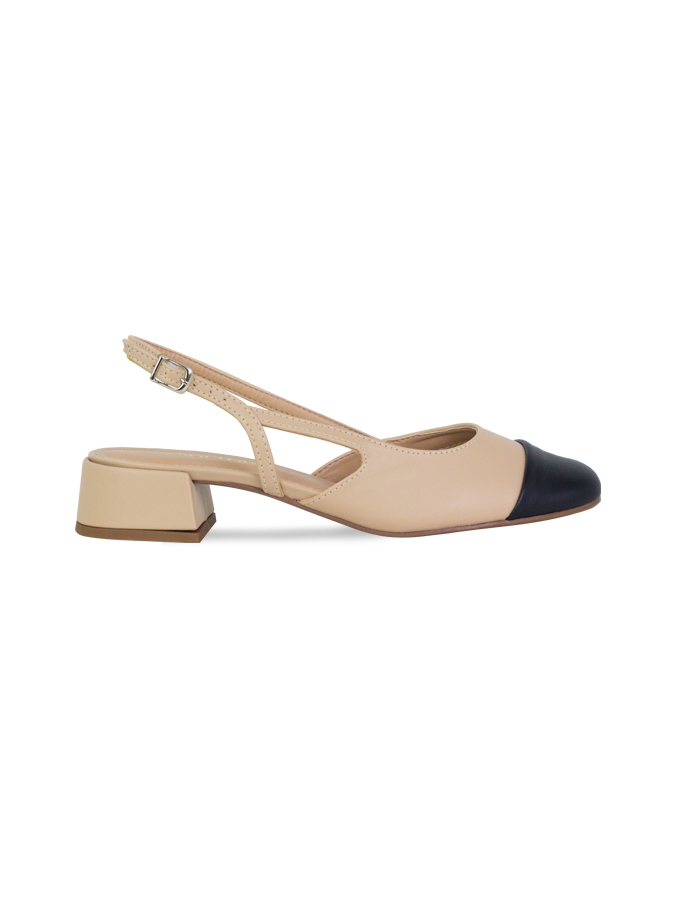 Scarpin Vonda New Amendoa/Preto - O Elegante Atemporal da Saltare