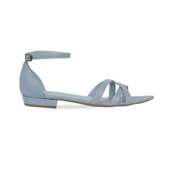 Rasteira Diane Flat Np Azul com Salto Baixo e Design Minimalista