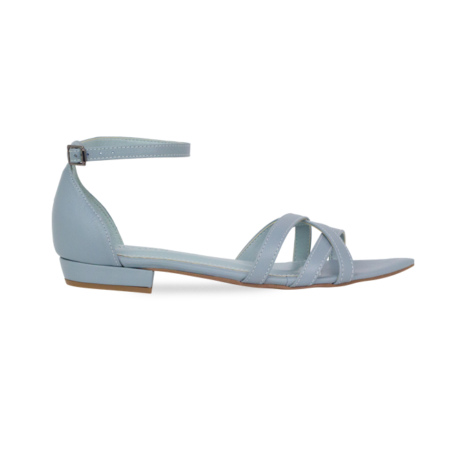 Rasteira Diane Flat Np Azul com Salto Baixo e Design Minimalista