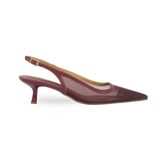 Scarpin Janaina New Vinho Tela e Salto 5cm