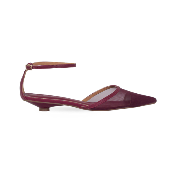 Scarpin Nina Vinho com Tela e Tira no Tornozelo – Nina, a Elegância do Inverno