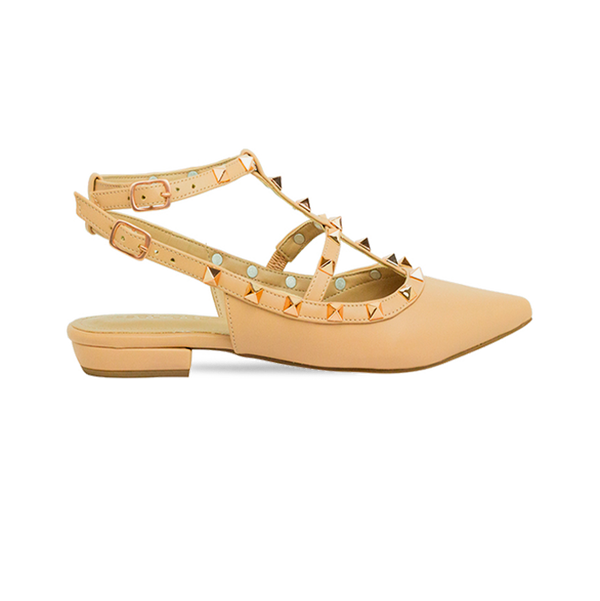 Sapatilhas Mona Flat Nude: Toque de Estilo com Pirâmides