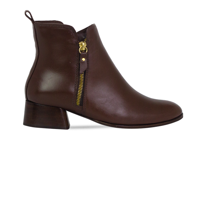 Botas Mirela Marrom com salto 4cm e detalhe de zíper dourado