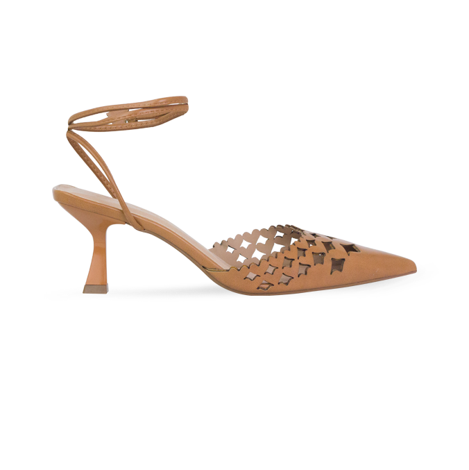 Scarpin Antonela Capuccino com Vazados e Amarração