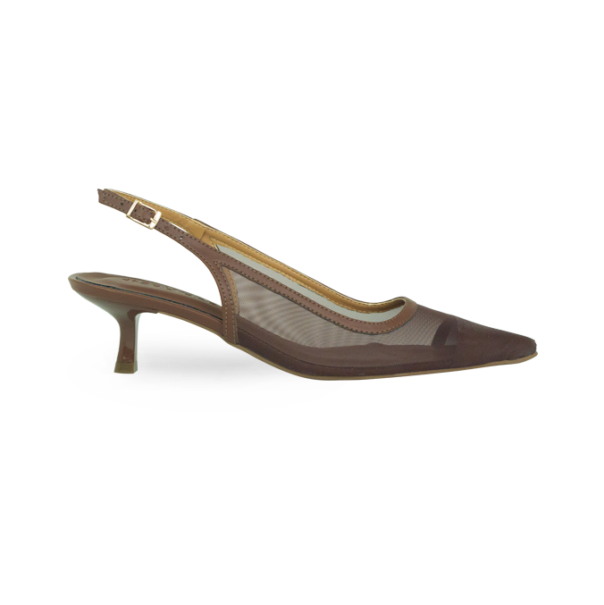 Scarpin Janaina New Marrom Tela e Salto 5cm
