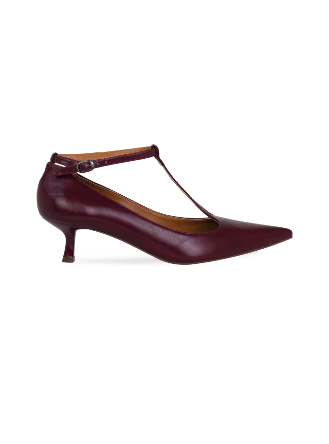Scarpin Mia Vinho com T-Bar e Salto 5cm