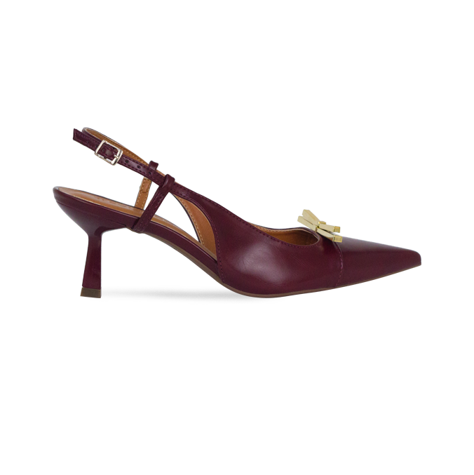 Scarpin Babi Vinho salto de 6cm e Laço Metálico