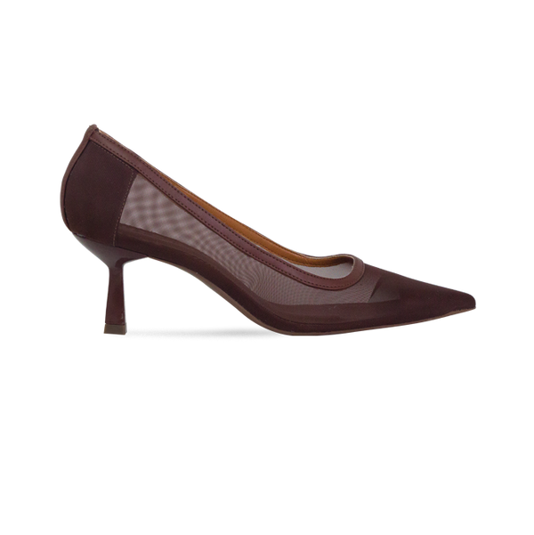Scarpin Lauren Marrom com Tela e Salto de 6 cm nas Cores do Inverno