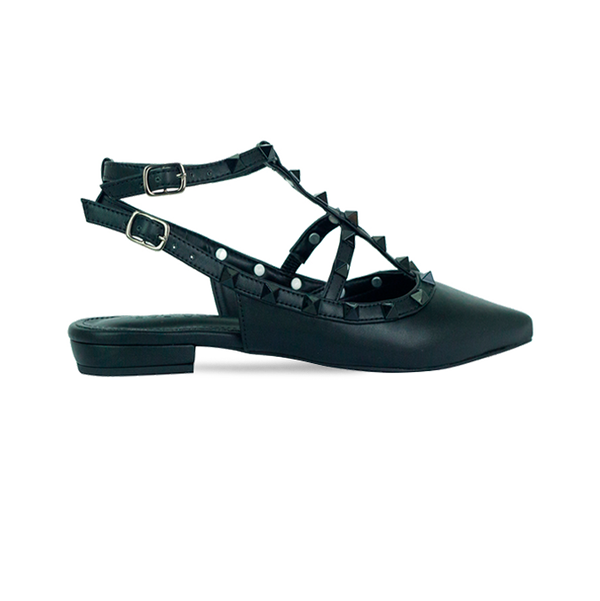 Sapatilha Mona Flat Preto com Spikes Monocromática