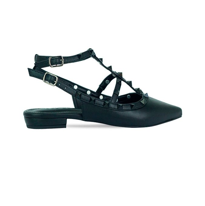 Sapatilha Mona Flat Preto com Spikes Monocromática
