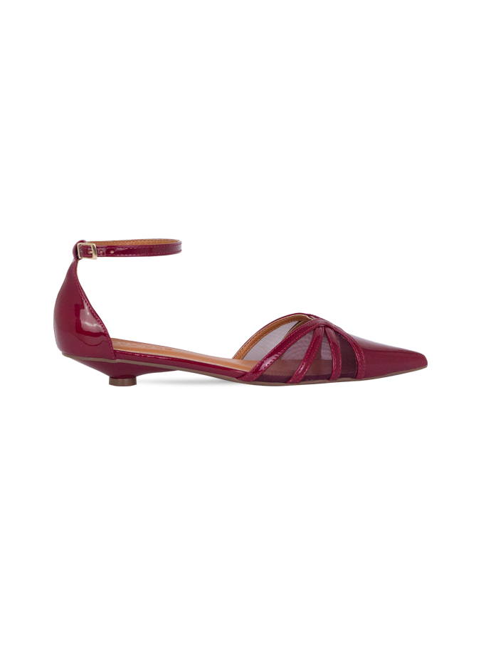 Scarpin Rachel Vinho com salto baixo e tela