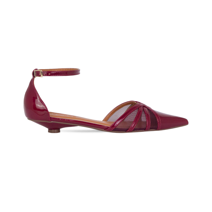 Scarpin Rachel Vinho com salto baixo e tela