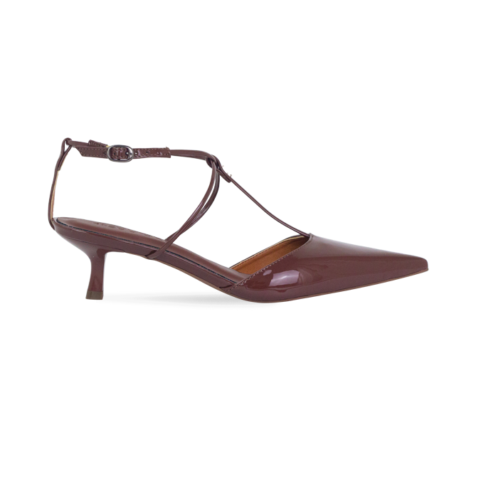 Scarpin Misty New Marrom Verniz e salto de 5cm