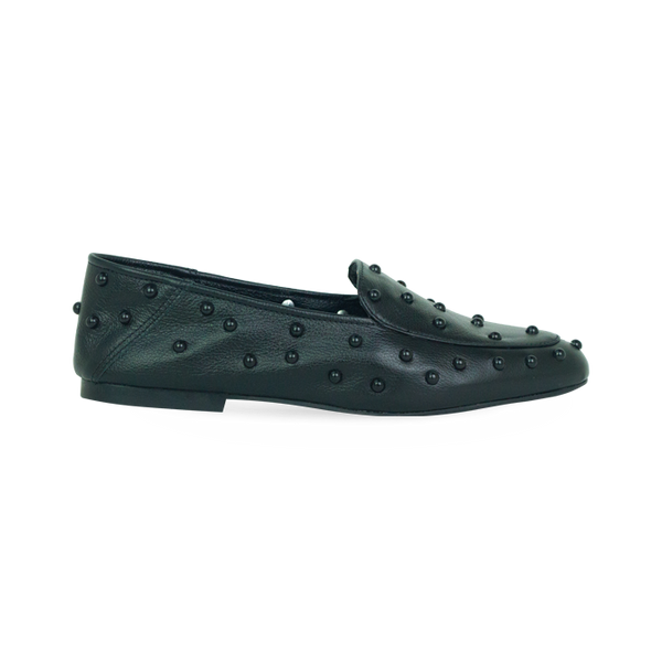 Mocassim Ruth New Preto com Esferas Cromadas – Couro Premium e Estilo Urbano