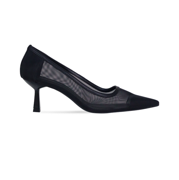 Scarpin Lauren Preto com Tela e Salto de 6 cm nas Cores do Inverno
