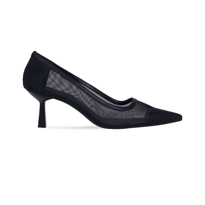 Scarpin Lauren Preto com Tela e Salto de 6 cm nas Cores do Inverno
