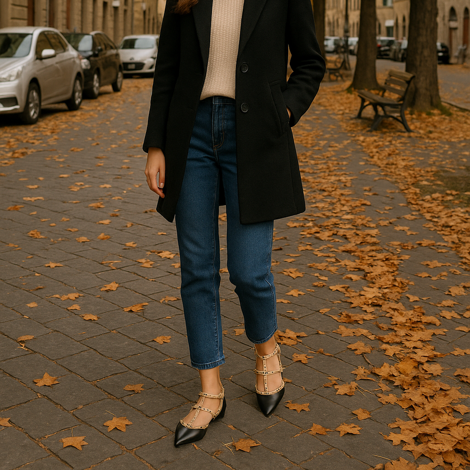 Sapatilhas Mona Flat Preto/Nude: Toque de Estilo com Pirâmides