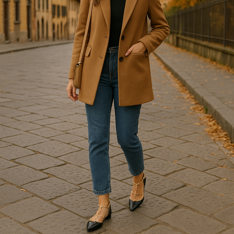 Sapatilhas Mona Flat Preto/Nude: Toque de Estilo com Pirâmides