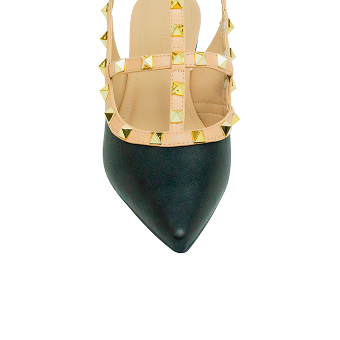 Sapatilhas Mona Flat Preto/Nude: Toque de Estilo com Pirâmides