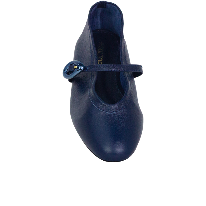 Sapatilha Uda em Couro Azul com Fivela Cromada – Elegância Atemporal