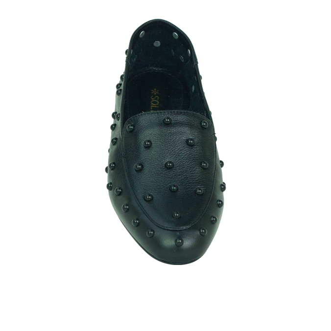 Mocassim Ruth New Preto com Esferas Cromadas – Couro Premium e Estilo Urbano
