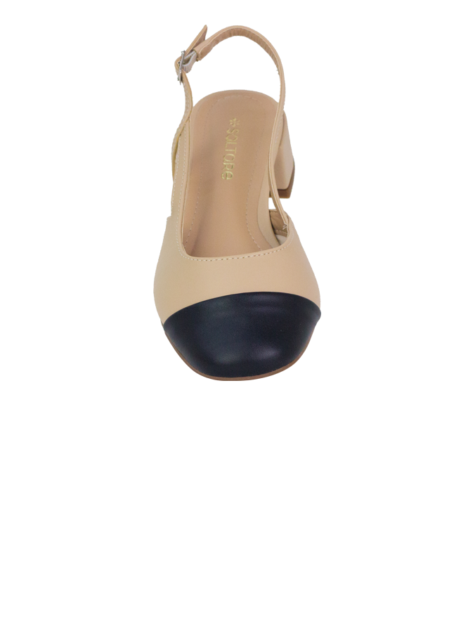 Scarpin Vonda New Amendoa/Preto - O Elegante Atemporal da Saltare