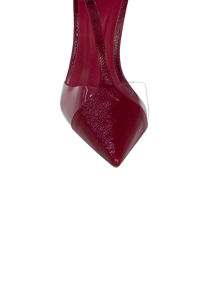 Scarpin Neiva Vermelho com Vinil e Amarração – Sofisticação que se Destaca