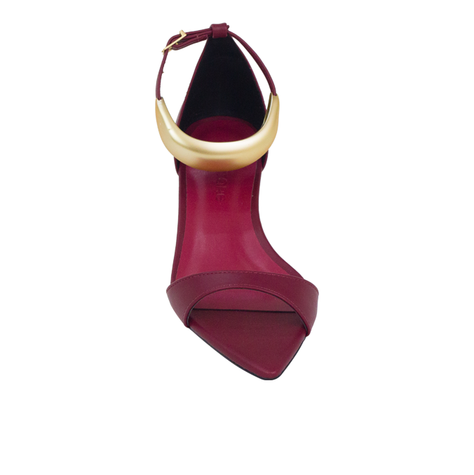 Sandália Nona Vinho Salto 4 cm peça no Tornozelo