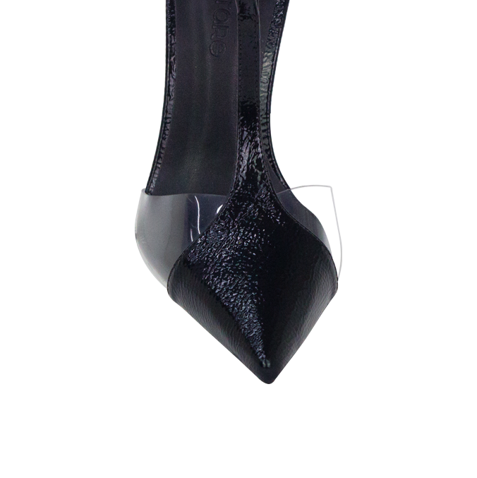 Scarpin Neiva Preto com Vinil e Amarração – Sofisticação que se Destaca