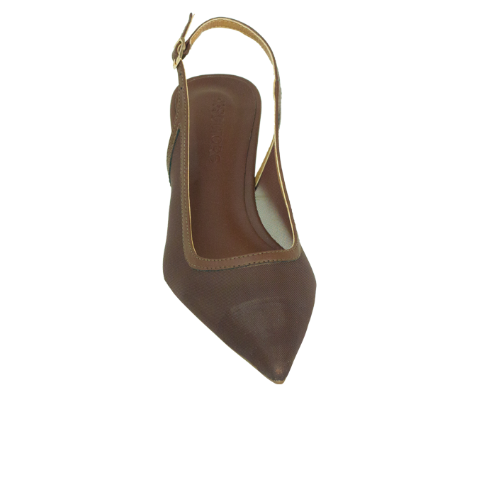 Scarpin Janaina New Marrom Tela e Salto 5cm