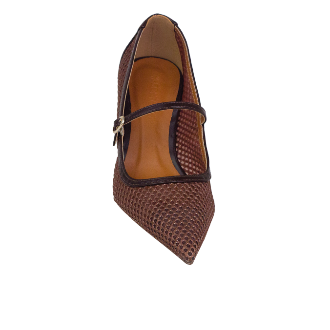 Scarpin Gorete Marrom com Tela e Salto 6cm