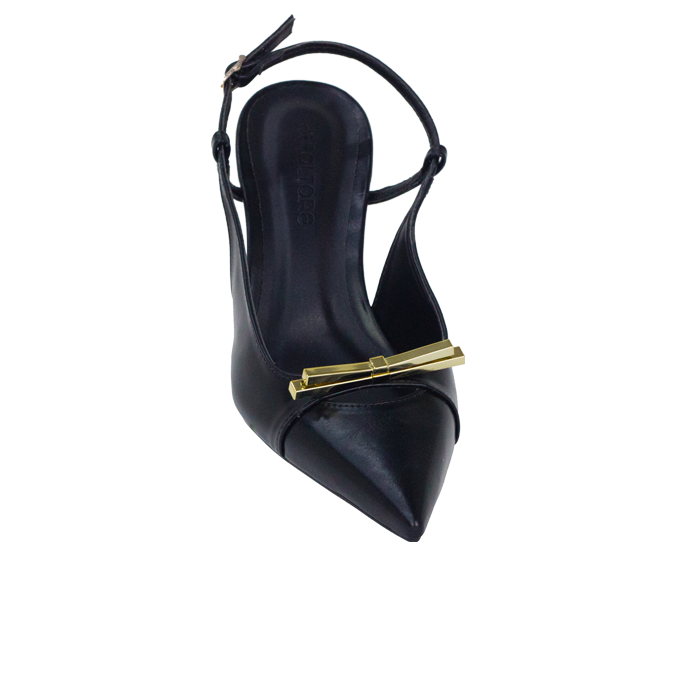 Scarpin Babi Preto salto de 6cm e Laço Metálico