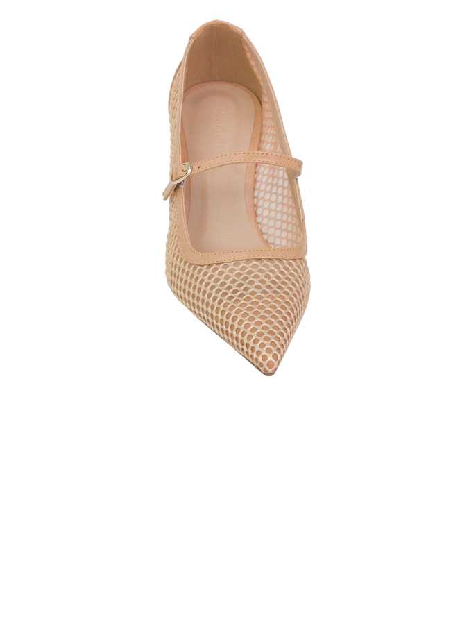 Scarpin Gorete Nude com Tela e Salto 6cm