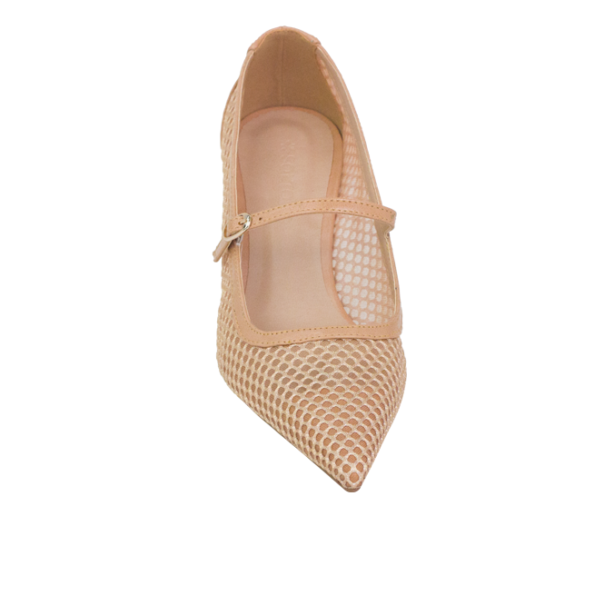 Scarpin Gorete Nude com Tela e Salto 6cm