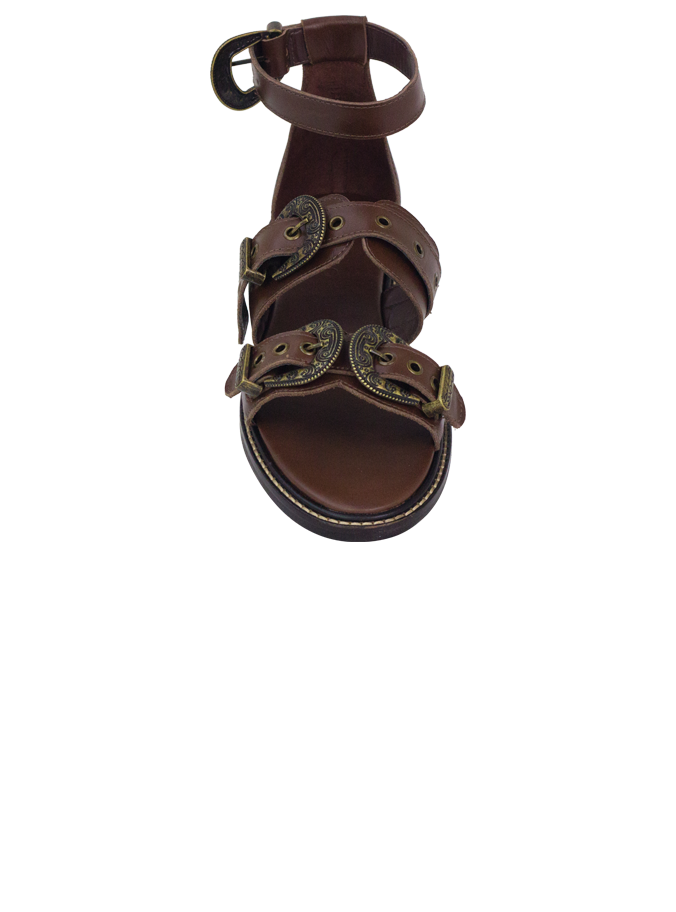 Rasteiras Zaira Marrom Couro Premium com Fivelas Estilo Western