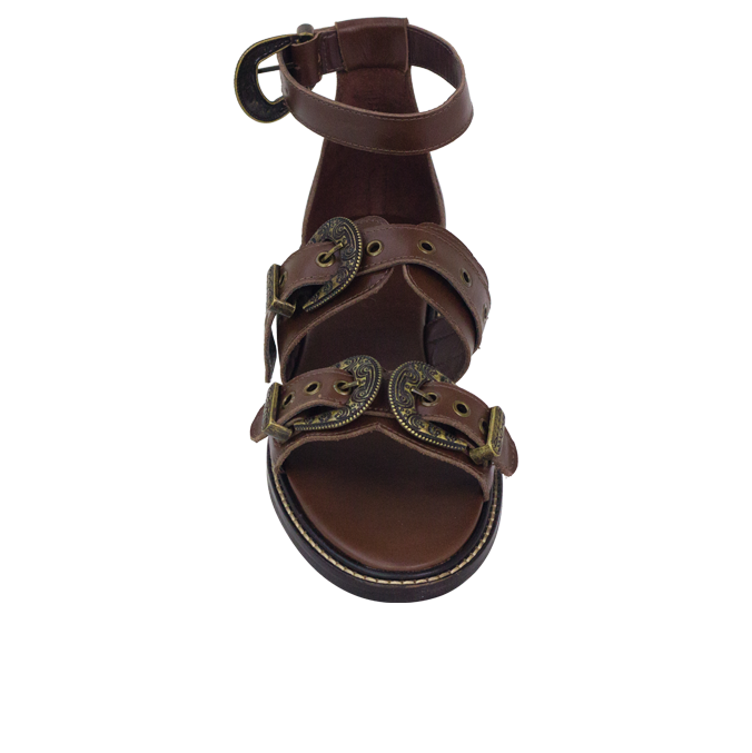 Rasteiras Zaira Marrom Couro Premium com Fivelas Estilo Western