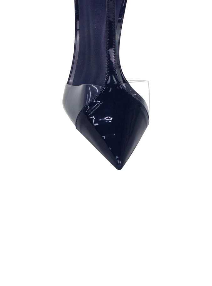 Scarpin Neiva Azul com Vinil e Amarração – Sofisticação que se Destaca