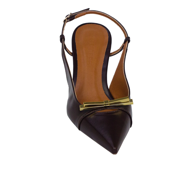 Scarpin Babi Marrom salto de 6cm e Laço Metálico